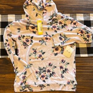 R + R brushed Floral Hoodie with Front Pocket large new with tags